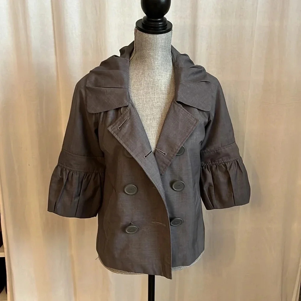 KENSIE Grey Double Breasted Jacket Puff Sleeve and Frill Collar, Size 4